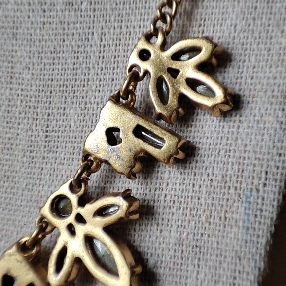 J Crew Emerald Cut Peach and Smoke Rhinestone Statement Necklace Citrine Navette - Picture 8 of 16